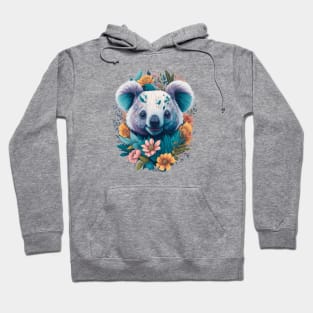 Cute laughing Koala bear with florals and foliage t-shirt design, apparel, mugs, cases, wall art, stickers, travel mug Hoodie